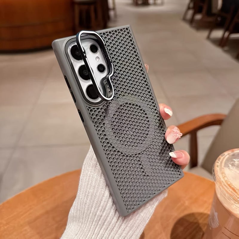 Phone Case For Samsung Galaxy S26 Ultra Hollow Heat Dissipation Metal Lens Bracket Magnetic Creative Vitality Orange - Image 2
