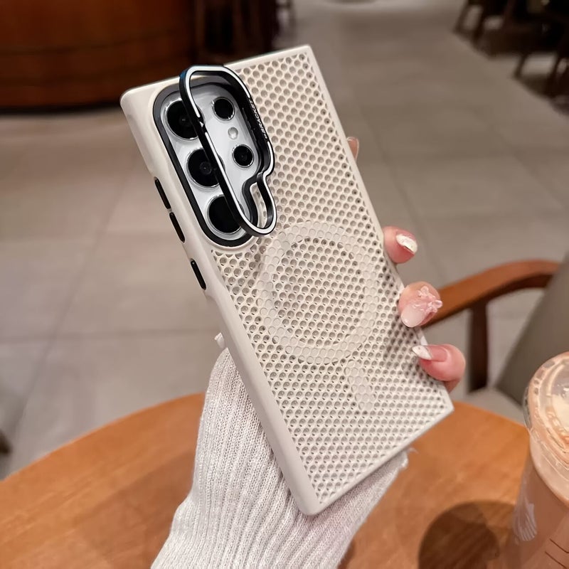 Phone Case For Samsung Galaxy S26 Ultra Hollow Heat Dissipation Metal Lens Bracket Magnetic Creative Vitality Orange - Image 1