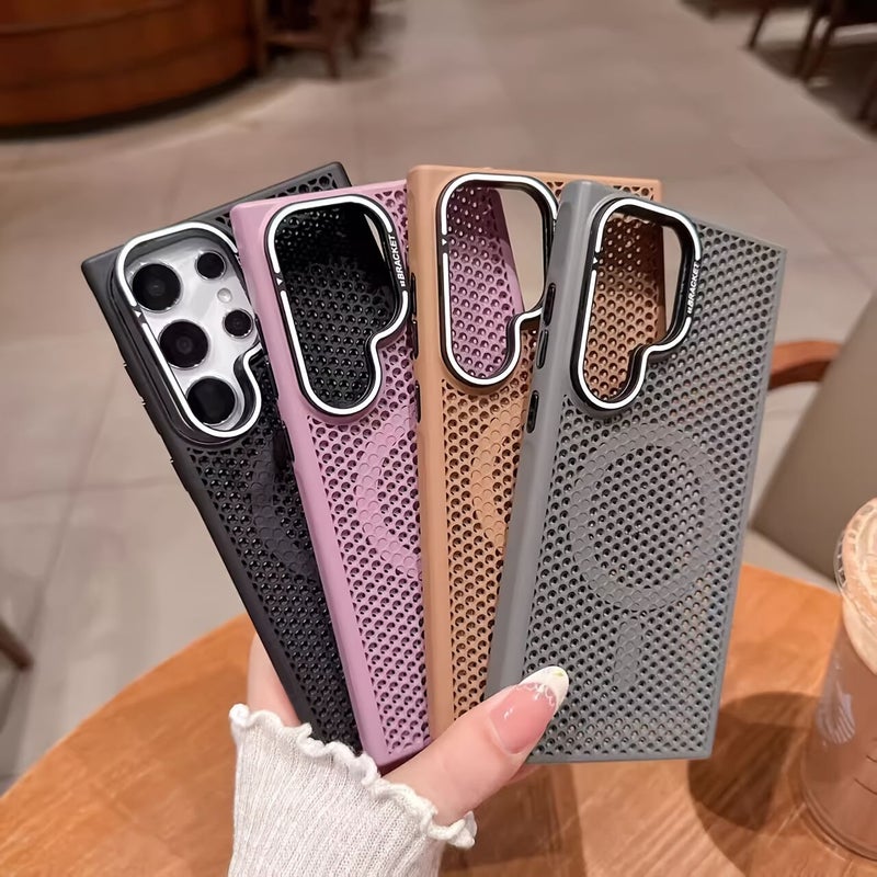 Phone Case For Samsung Galaxy S26 Ultra Hollow Heat Dissipation Metal Lens Bracket Magnetic Creative Vitality Orange - Image 4