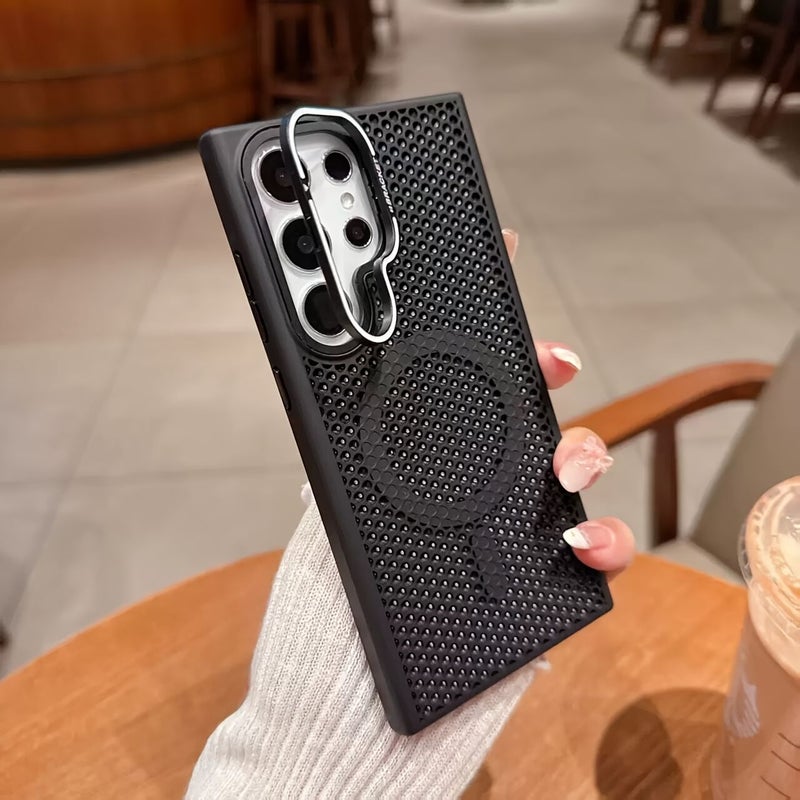 Phone Case For Samsung Galaxy S26 Ultra Hollow Heat Dissipation Metal Lens Bracket Magnetic Creative Vitality Orange - Image 5
