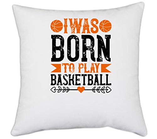 UDNAG White Polyester 'Basketball | I was Born to Play Basketball' Pillow Cover [16 Inch X 16 Inch] - Image 2