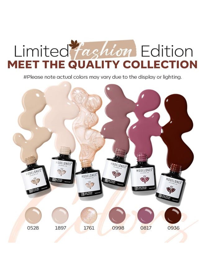 modelones Gel Nail Polish Set -6 Colors Nude Brown Gel Polish Kit Neutral Raspberries Purple Pearl Glitter Nail Polish Soak Off LED Starter Kit Manicure Nail Art Salon DIY Gift - Image 2
