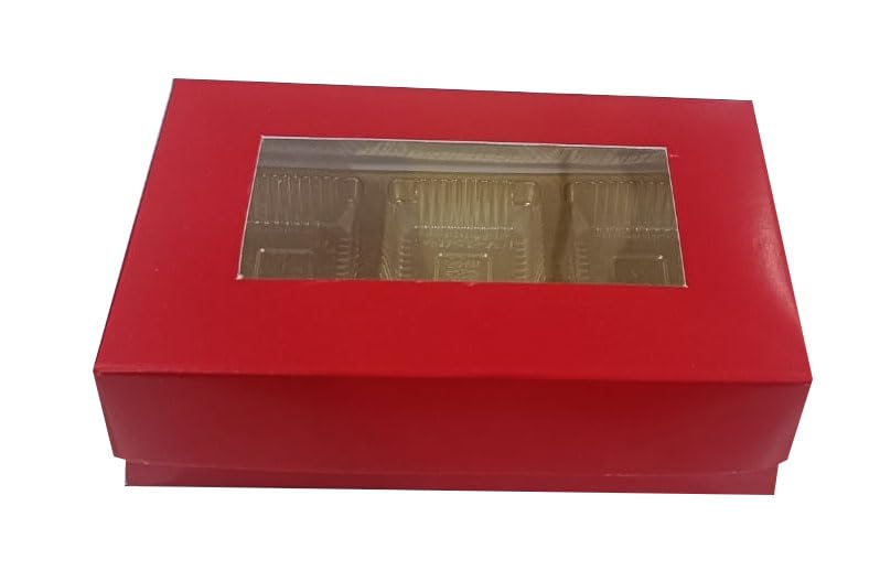 NIPS PACKAGING PVT LTD شركة نيبس للتغليف | صناديق شوكولاتة فارغة 6 تجويفات - لون أحمر مع نافذة (60) - Image 2