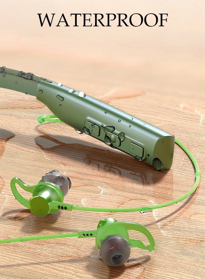 كيلا سماعات رأس لاسلكية تعمل بتقنية البلوتوث مع سماعات أذن قابلة للسحب لإلغاء الضوضاء وسماعات أذن ستيريو مقاومة للعرق مع ميكروفون للجري في الصالة الرياضية والمكتب باللون الأخضر - Image 2