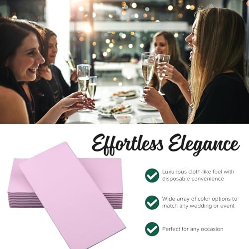 SimuLinen Blush Pink Linen Feel Disposable Dinner Napkins - Cloth-Like Kosher Napkins for Celebrations, Weddings, and Showers, 16"x16", Box of 50 - Image 3