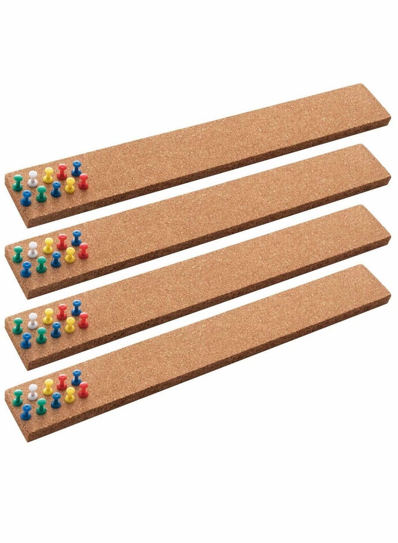 Cork Board, Bulletin Board Bar Strip, 15"" x 2""- 1/2"" Thick, Frameless Cork Board Strips, with 35 Multi-Color Push Pins, Strong Self Adhesive Backing - 4 Pack - Image 1