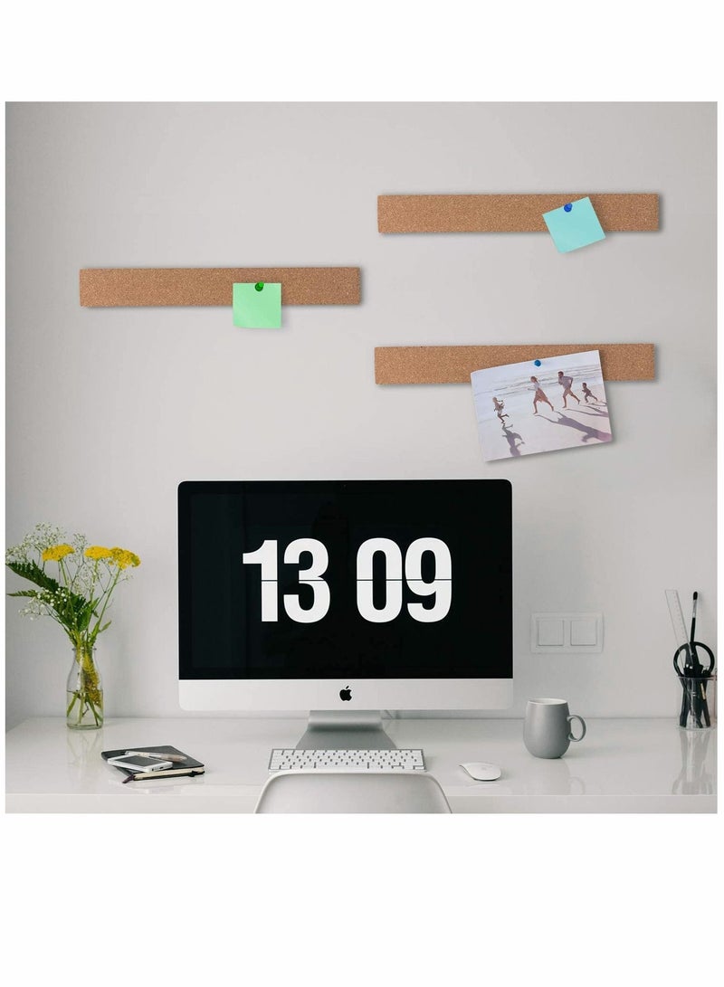 Cork Board, Bulletin Board Bar Strip, 15"" x 2""- 1/2"" Thick, Frameless Cork Board Strips, with 35 Multi-Color Push Pins, Strong Self Adhesive Backing - 4 Pack - Image 3