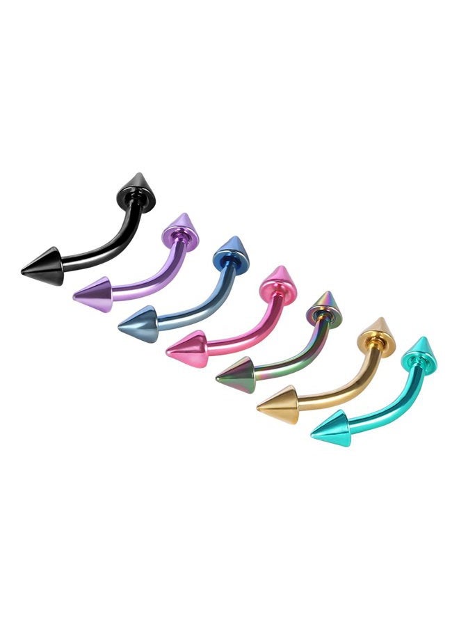 COTTVOTT 7pcs 16g Mens Womens Stainless Steel Spike Balls Barbells Head Eyebrow Rings Piercing Body Jewelry - Image 1