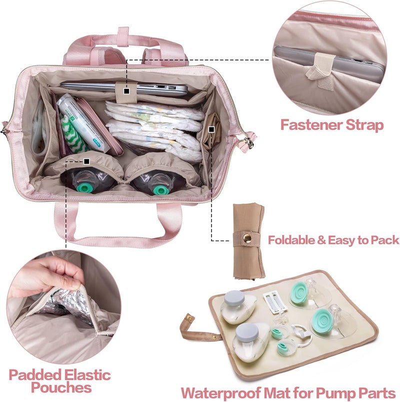 Fasrom Wearable Breast Pump Bag Backpack in Pink - Image 3