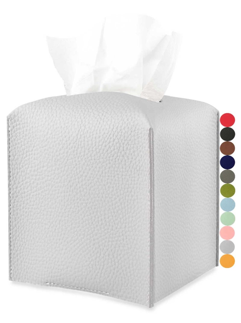 Tissues Cube Box Cover Leather with Bottom Belt JESMINI Light Gray Decorative Tissue Box Cover for Bathroom Vanity CountertopNight StandsOffice Desk