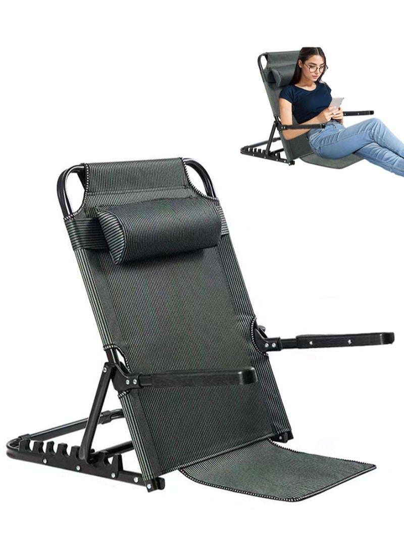 Apustim Adjustable Bed Backrest with Armrests，Adult Reading Floor Chair with Pillow Patient Care Bed Chair，Sit On Bed Foldable 7 Position Adjustable，Breathable Fabric Large Size  - Image 1
