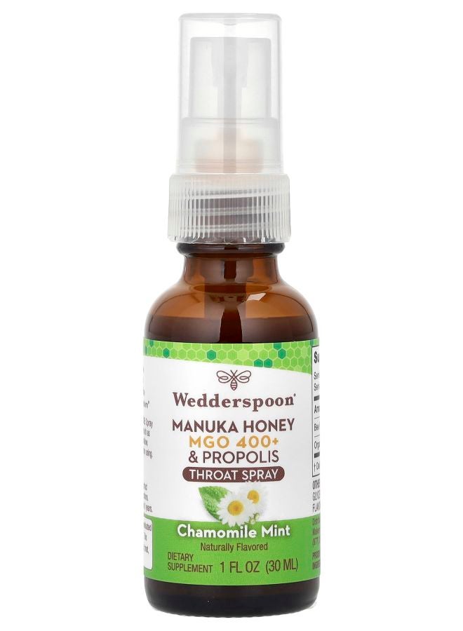 Wedderspoon Manuka Honey & Propolis Throat Spray Chamomile Mint MGO 400+ 1 fl oz (30 ml)
