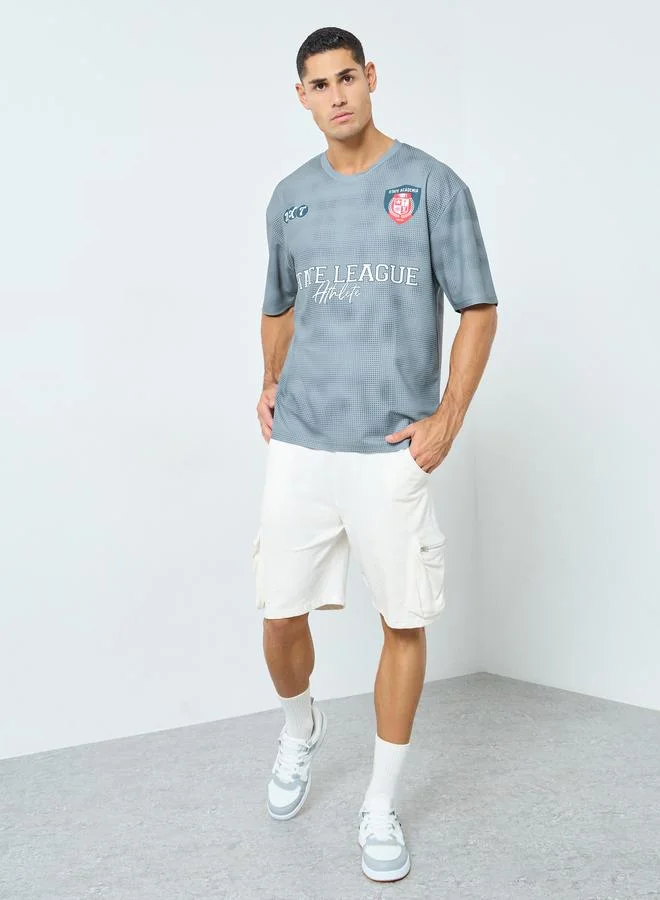 Styli Styli Men Grey Oversized Graphic Varsity T-Shirt