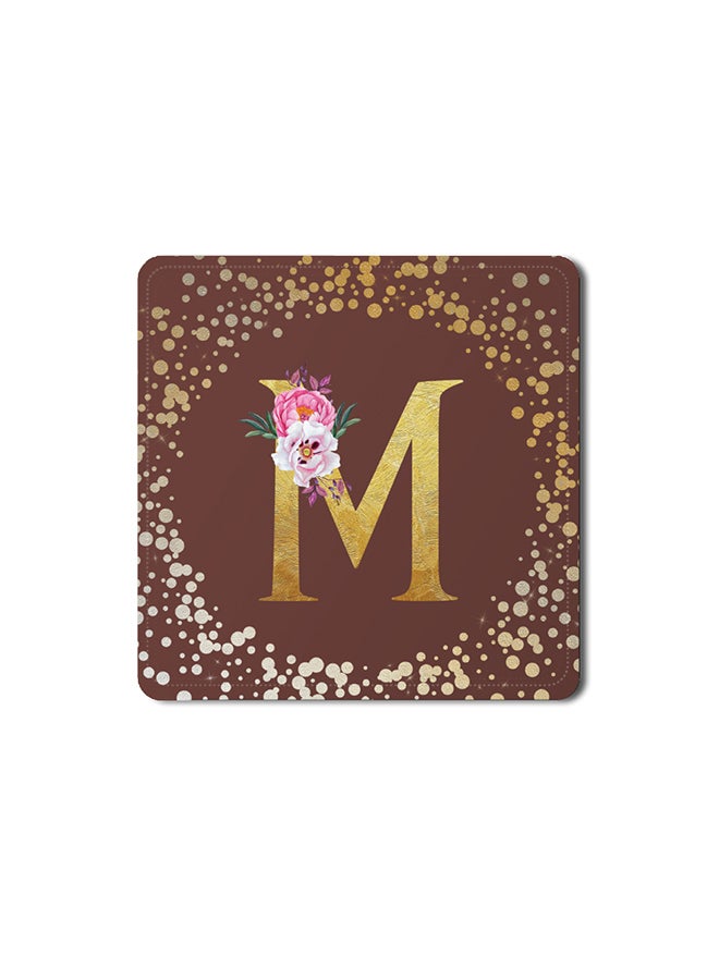 Stylizedd 2 Pack Designer Leather Coasters Mat for Beverage Drinks- Custom Monogram Initial Letter Floral Pattern Alphabet - M (Brown) - Image 1