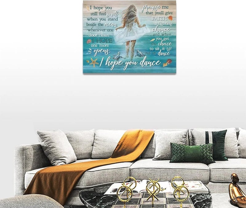 Tijuboni Beach Canvas Wall Art Ocean Coastal Shell Starfish White Dress Girl Wall Decor I Hope You Dance Pictures Painting Prints Coastal Theme Framed Artwork Decor for Bathroom Bedroom Living Room 12x16 - Image 5