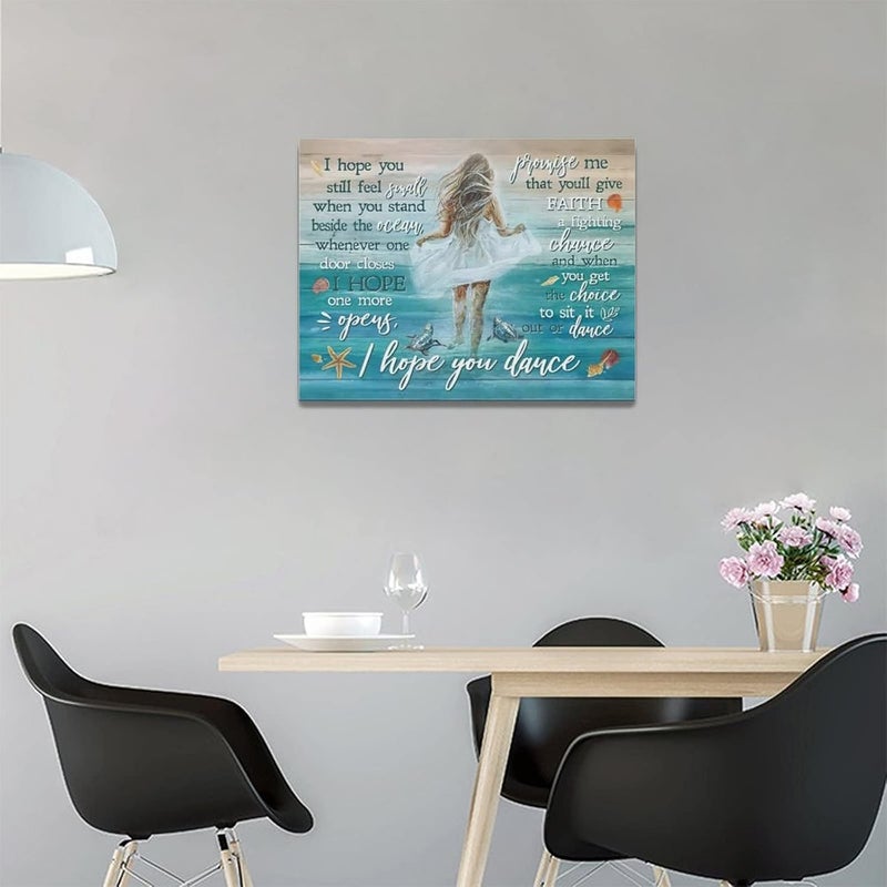 Tijuboni Beach Canvas Wall Art Ocean Coastal Shell Starfish White Dress Girl Wall Decor I Hope You Dance Pictures Painting Prints Coastal Theme Framed Artwork Decor for Bathroom Bedroom Living Room 12x16 - Image 4