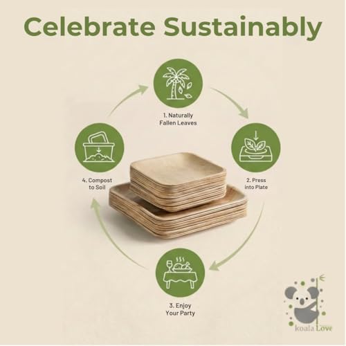 Koala love Palm Leaf Plates Bamboo Paper Plate Disposable 8 Inch 50 Bulk Appetizer Square Party Tableware Pack Biodegradable Compostable Wood Plate Better Plastic By KoalaLove - Image 5