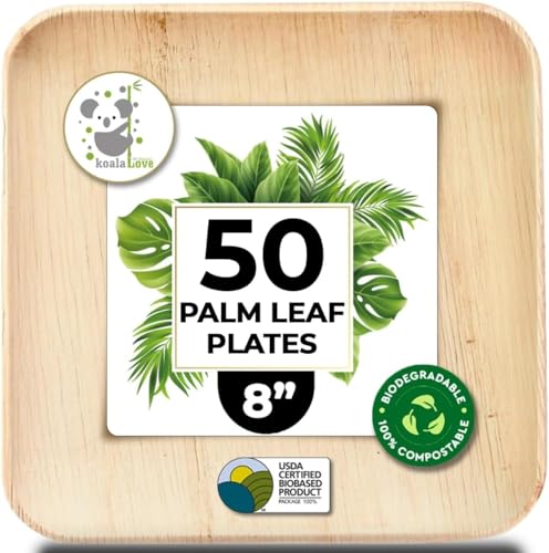Koala love Palm Leaf Plates Bamboo Paper Plate Disposable 8 Inch 50 Bulk Appetizer Square Party Tableware Pack Biodegradable Compostable Wood Plate Better Plastic By KoalaLove - Image 1