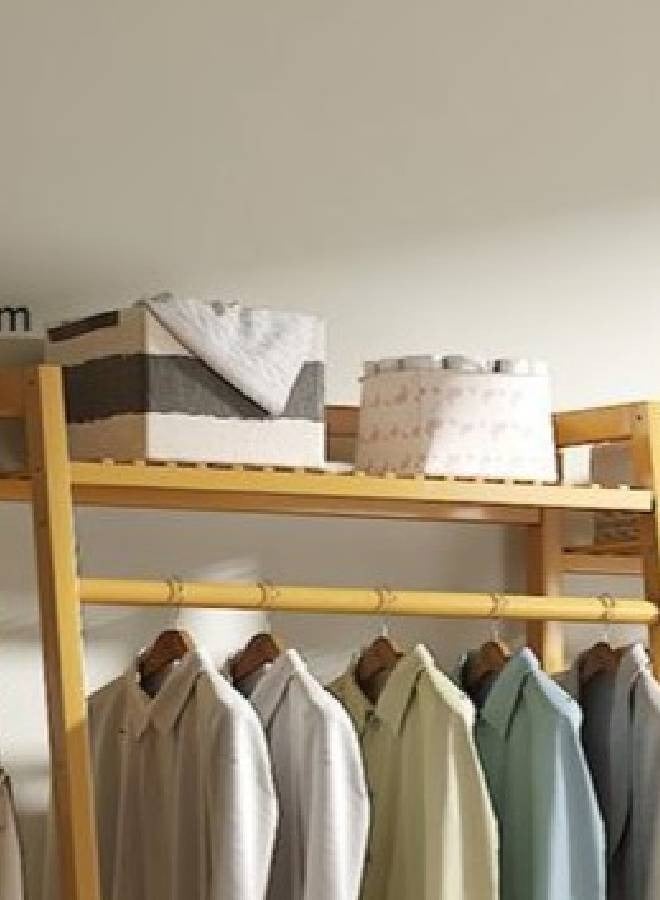 NKX 3 Tier Extra Wide Wooden Garment Rack with Shelves & Hanging Rods Open Closet Organizer for Bedroom Entryway or Laundry Room 160x140x40cm - Image 4