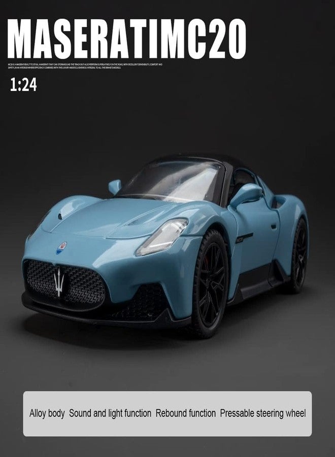 FEXXA 🏎️ Scale Exclusive Alloy Metal Pull Back Die-cast Car Model with Sound Light Mini Auto Toy for Kids Metal Model Toy Car with Sound and Light (1.22 Scale Maserati MC20- Sky Blue) - Image 2