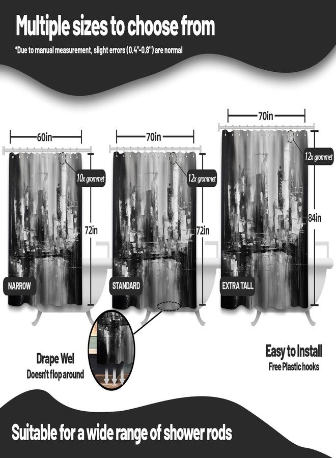 dueeia Black and White Shower Curtain Black and Grey Abstract Art Modern Shower Curtains for Mens Bathroom Decor, Waterproof Fabric 70 x 72 inch with Hooks - Image 4