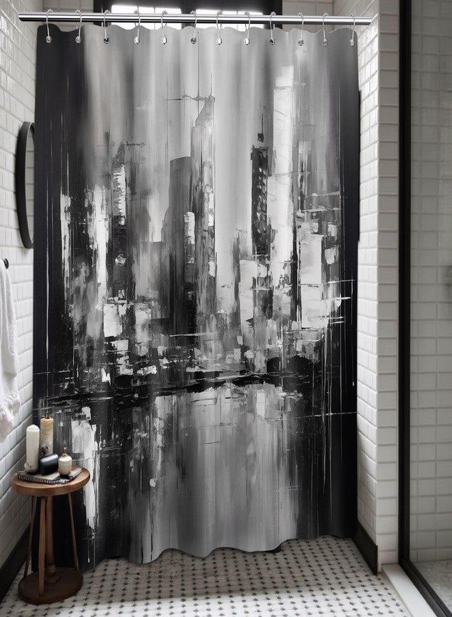 dueeia Black and White Shower Curtain Black and Grey Abstract Art Modern Shower Curtains for Mens Bathroom Decor, Waterproof Fabric 70 x 72 inch with Hooks - Image 2
