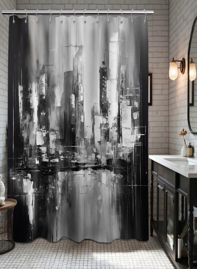 dueeia Black and White Shower Curtain Black and Grey Abstract Art Modern Shower Curtains for Mens Bathroom Decor, Waterproof Fabric 70 x 72 inch with Hooks - Image 1