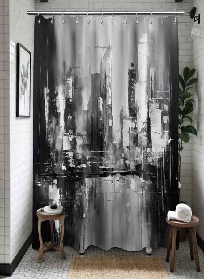 dueeia Black and White Shower Curtain Black and Grey Abstract Art Modern Shower Curtains for Mens Bathroom Decor, Waterproof Fabric 70 x 72 inch with Hooks - Image 3