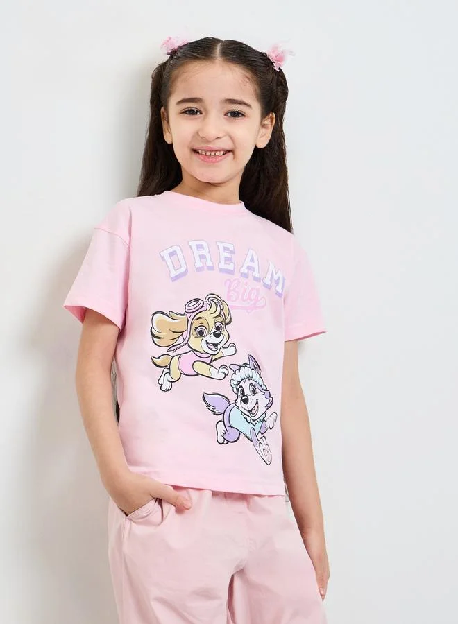 Styli Girls Pink Paw Patrol Print Cotton T-Shirt