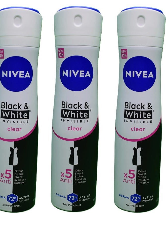 Nivea for Women Anti Perpirant Spray Invisible for Black & White 48h 150 Ml (Pack of 3) - Image 1
