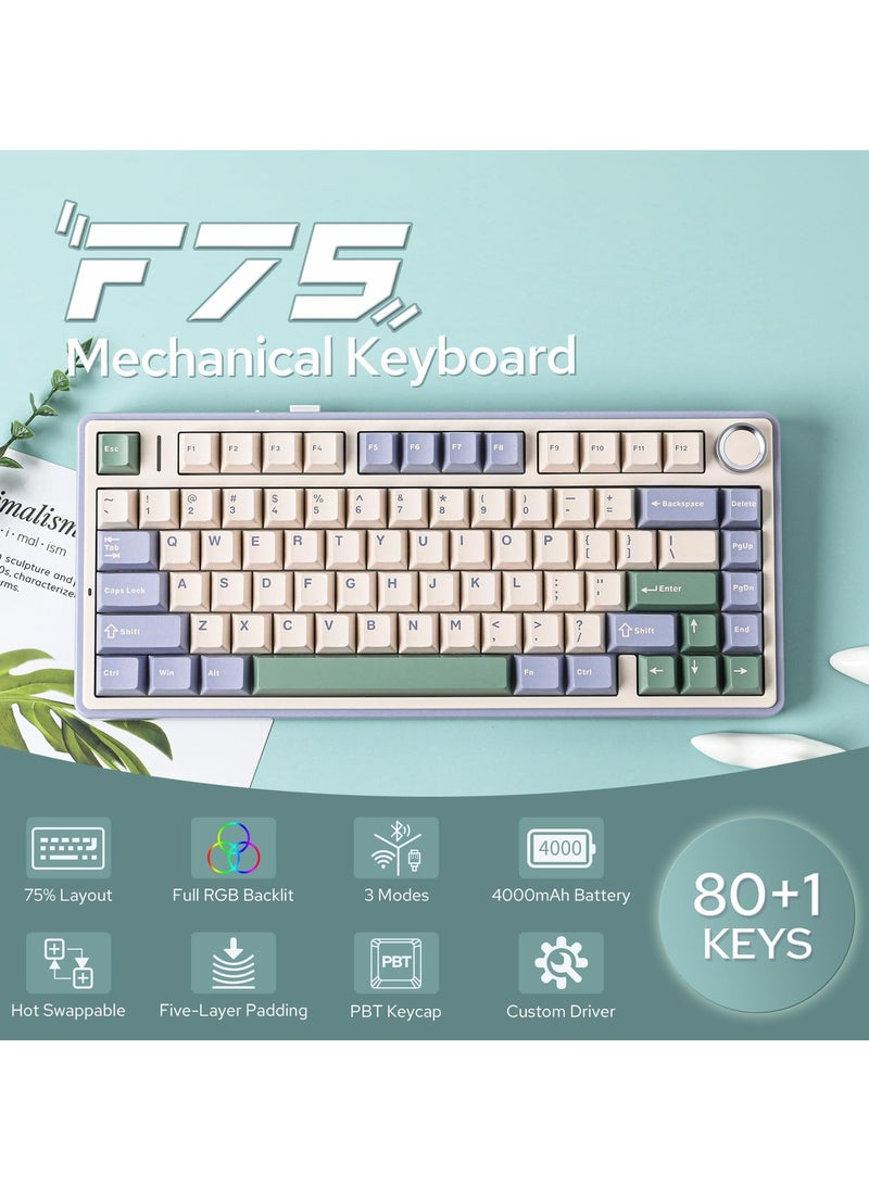 AULA - F75 Mechanical Keyboard RGB Reaper Switch Gaming Keyboard with Bluetooth/2.4GHz/Wired - Image 1