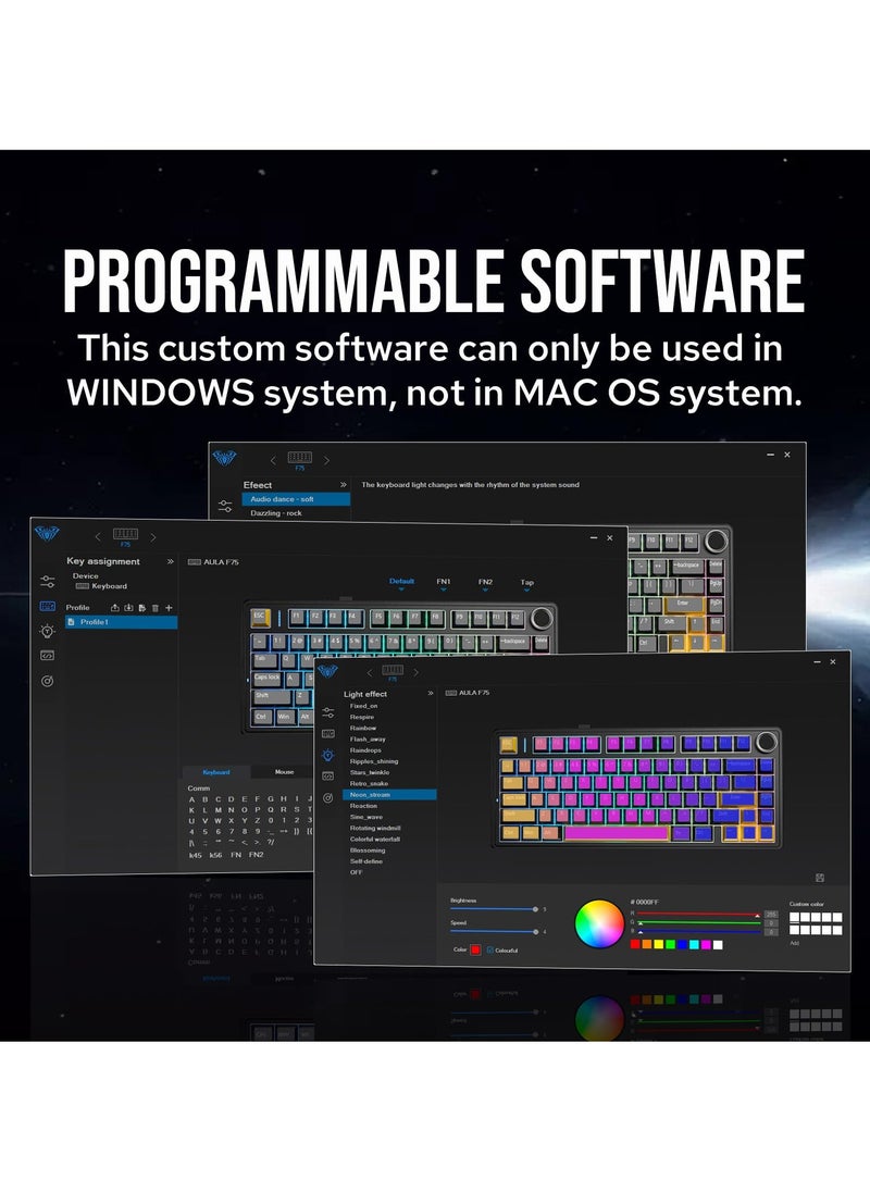 AULA - F75 Mechanical Keyboard RGB Reaper Switch Gaming Keyboard with Bluetooth/2.4GHz/Wired - Image 1