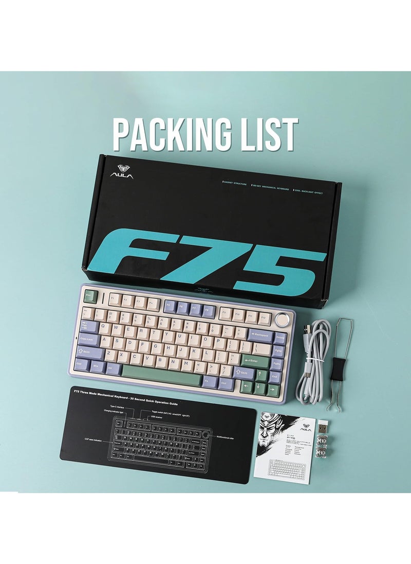 AULA - F75 Mechanical Keyboard RGB Reaper Switch Gaming Keyboard with Bluetooth/2.4GHz/Wired - Image 1