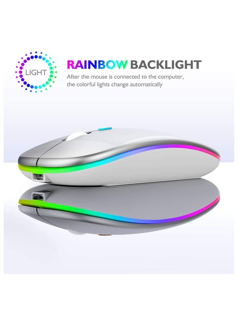 فأرة LED لاسلكية قابلة لإعادة الشحن، تصميم رقيق وصامت، فأرة بصرية محمولة 2.4G مع مستقبل USB و Type-C، 3 إعدادات DPI قابلة للتعديل للابتوب، الكمبيوتر الشخصي، الدفتر، المكتب (أبيض) - Image 5