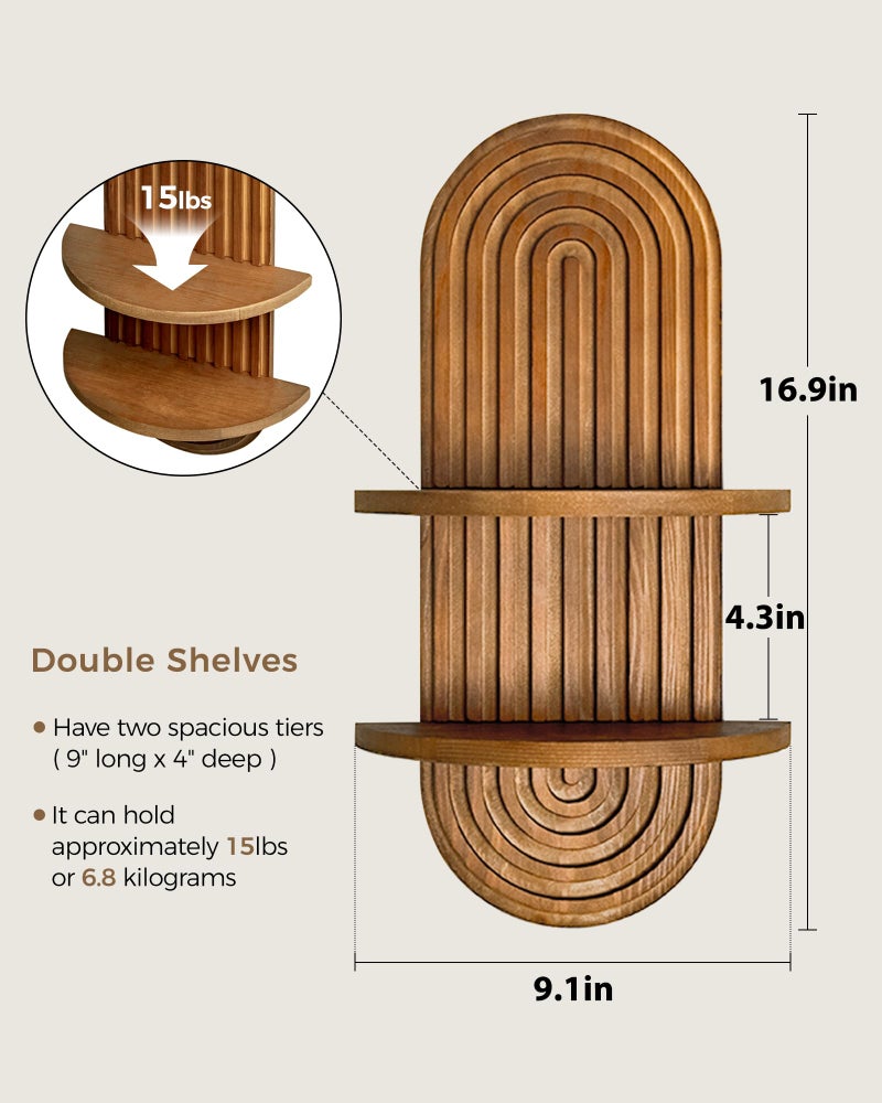 Bamworld Boho Wall Decor Brown Plant Wall Shelf, Mid Century Modern Decor Hanging Plant Shelf, 2-Tier Wooden Floating Shelves for Home, Bathroom Bedroom Living Room, Office Holding Planter Decoration - Image 4