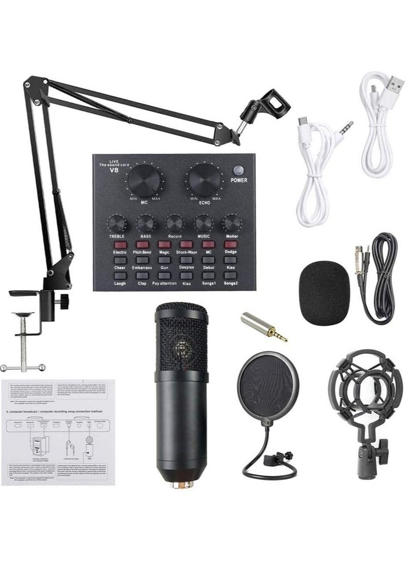 ELTRAZONE Microphone,Live Sound Card & BM800 Suspension Microphone Kit Broadcasting Recording Condenser Microphone Set Intelligent Volume Audio Mixer Sound Card for Computer PC Live Sound - Image 1