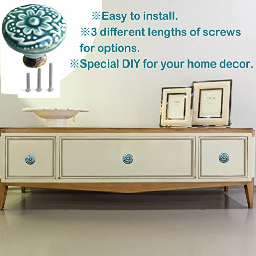 Perphin 1-2/5 inch Ceramic Kitchen Cabinet Knobs for Drawer Dresser Pulls Round Dresser Drawer Handles and Pulls for Home Furniture Decor Ceramic Handles with 3 Size Screws (10, Green) - Image 2