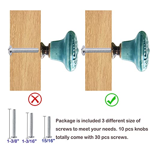 Perphin 1-2/5 inch Ceramic Kitchen Cabinet Knobs for Drawer Dresser Pulls Round Dresser Drawer Handles and Pulls for Home Furniture Decor Ceramic Handles with 3 Size Screws (10, Green) - Image 4