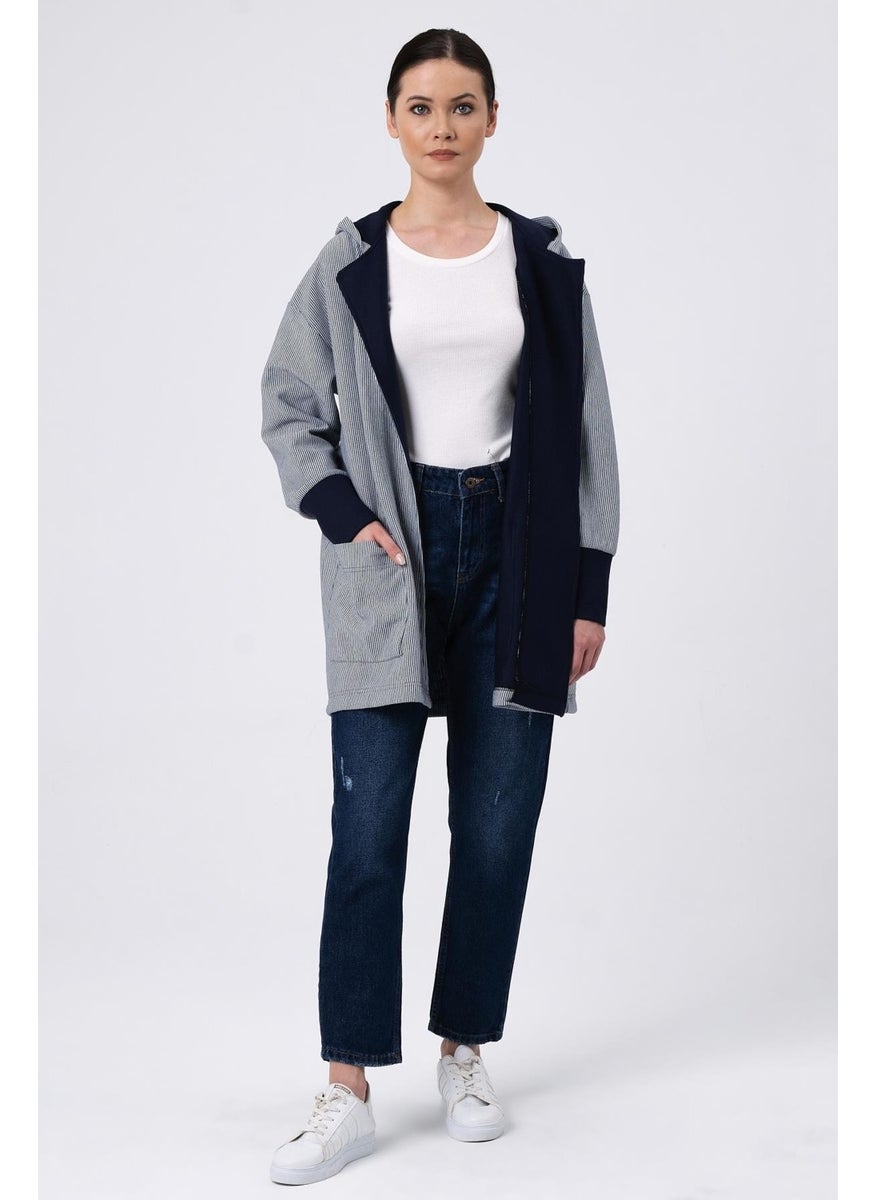 Alexander Gardi Hooded Striped Cardigan Navy-White (B22-37701-WN)  - Image 1
