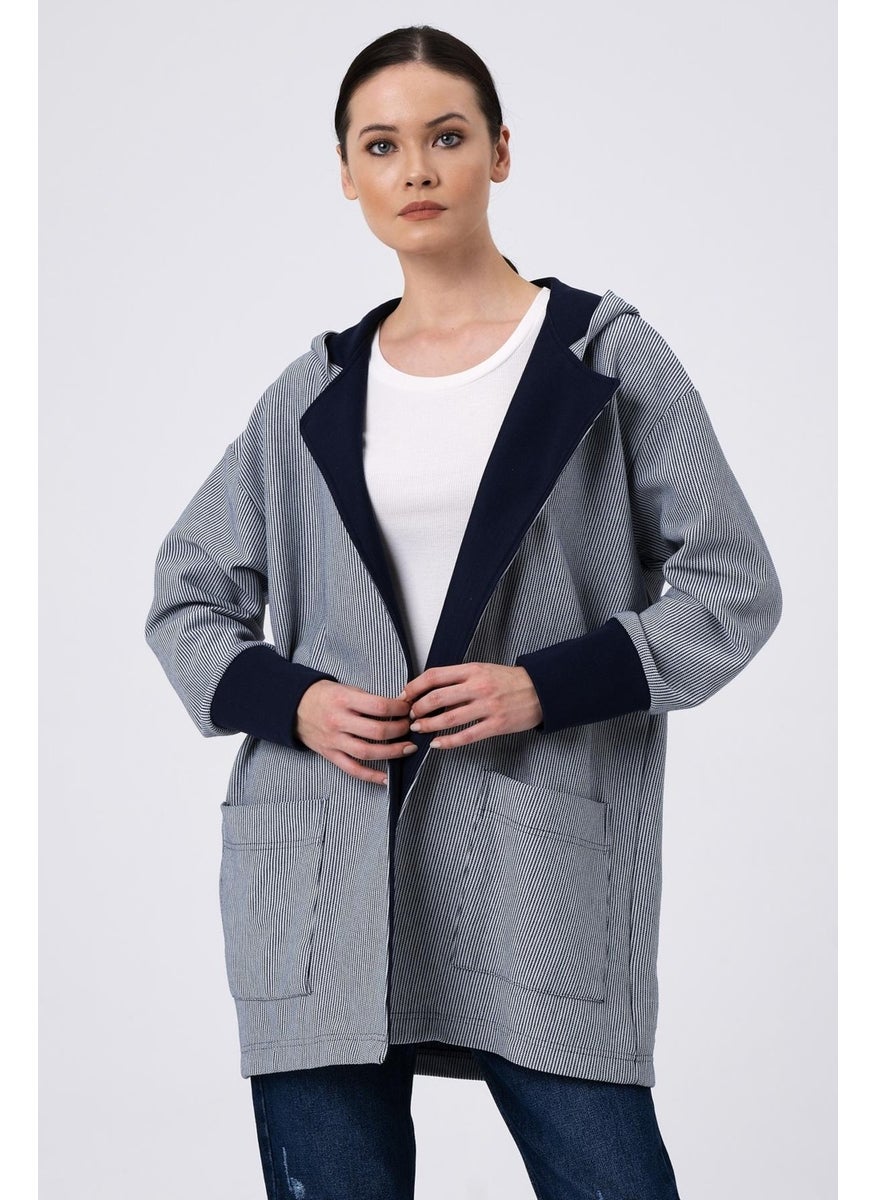 Alexander Gardi Hooded Striped Cardigan Navy-White (B22-37701-WN)  - Image 3