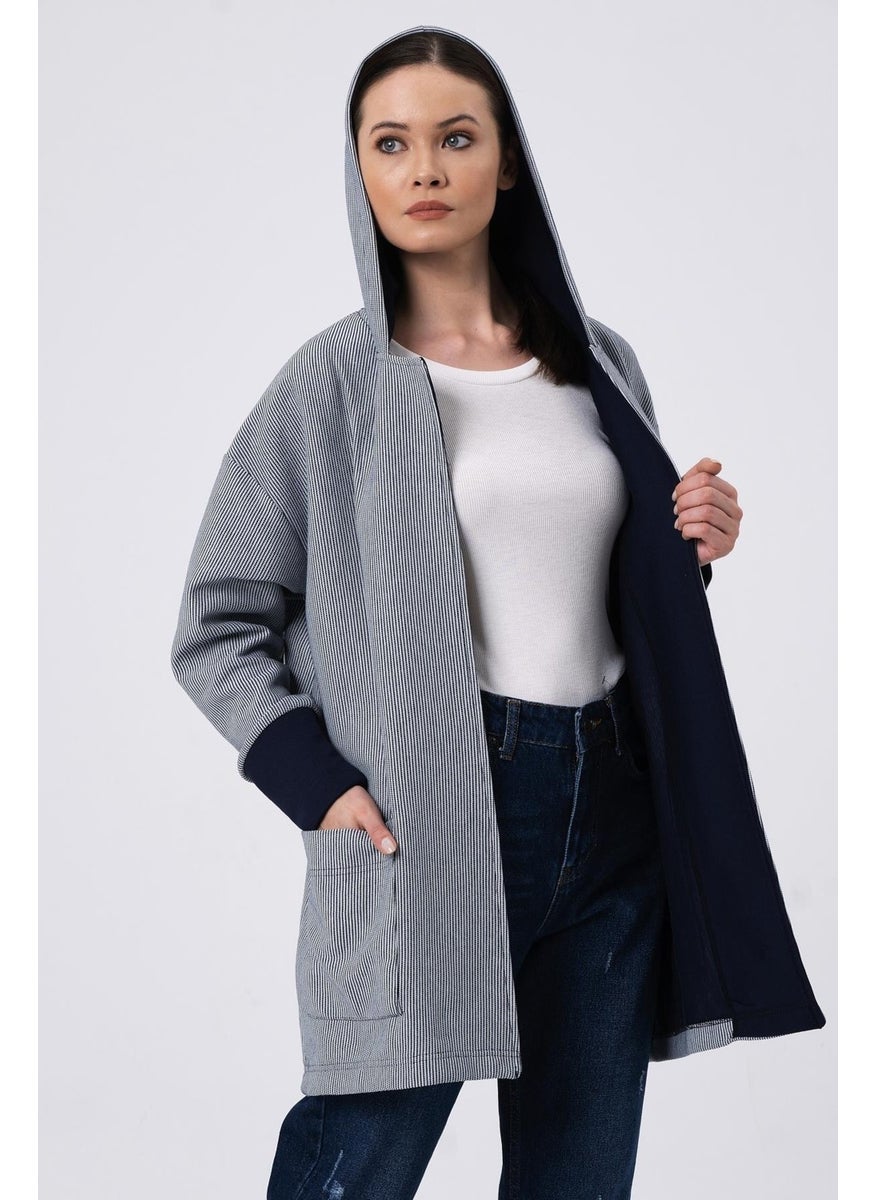 Alexander Gardi Hooded Striped Cardigan Navy-White (B22-37701-WN)  - Image 5