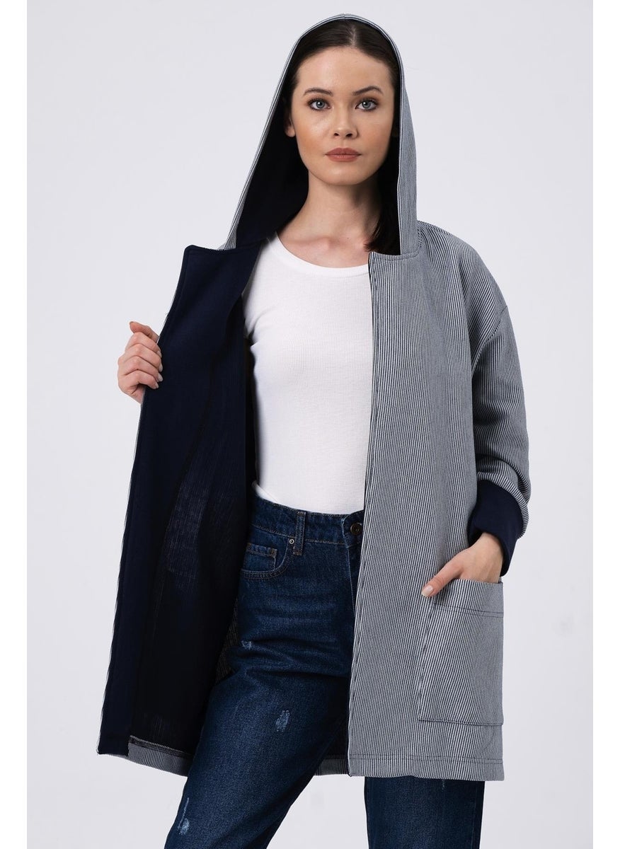 Alexander Gardi Hooded Striped Cardigan Navy-White (B22-37701-WN)  - Image 4