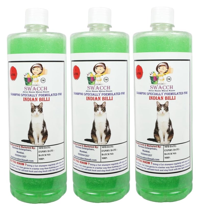 Swacch Indian Billi Shampoo -1 Litre (Pack of 3) (Neem Alovera) + Bath Brush with Adjustable Straps Combo Pack - Image 2