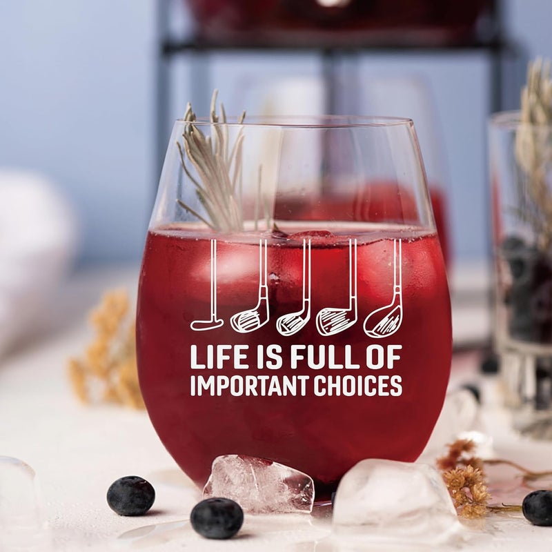AGMDESIGN Life is Full of Important Choices Funny Wine Glass with Gift Box, Golf Accessories for Men and Women, Christmas Birthday Retirement Gifts for Grandparents Dad Mom Wife Golf Lovers - Image 4