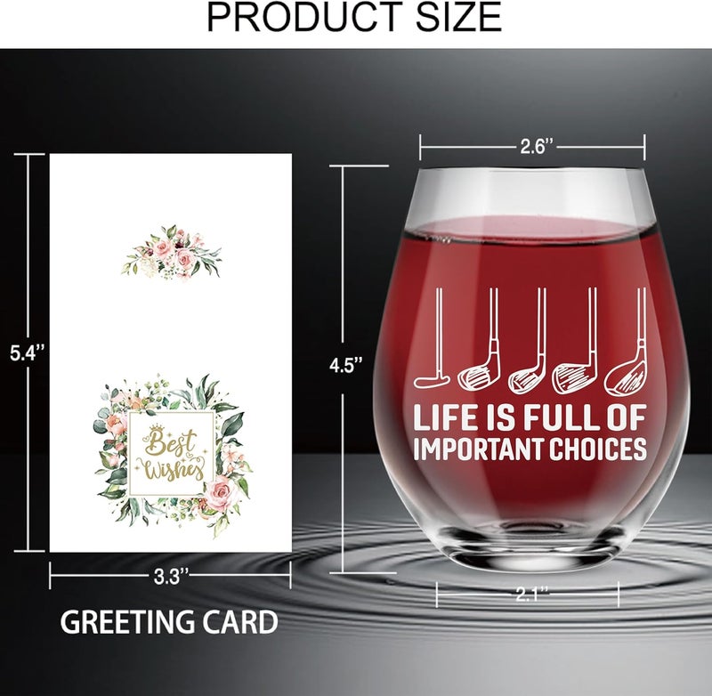 AGMDESIGN Life is Full of Important Choices Funny Wine Glass with Gift Box, Golf Accessories for Men and Women, Christmas Birthday Retirement Gifts for Grandparents Dad Mom Wife Golf Lovers - Image 2