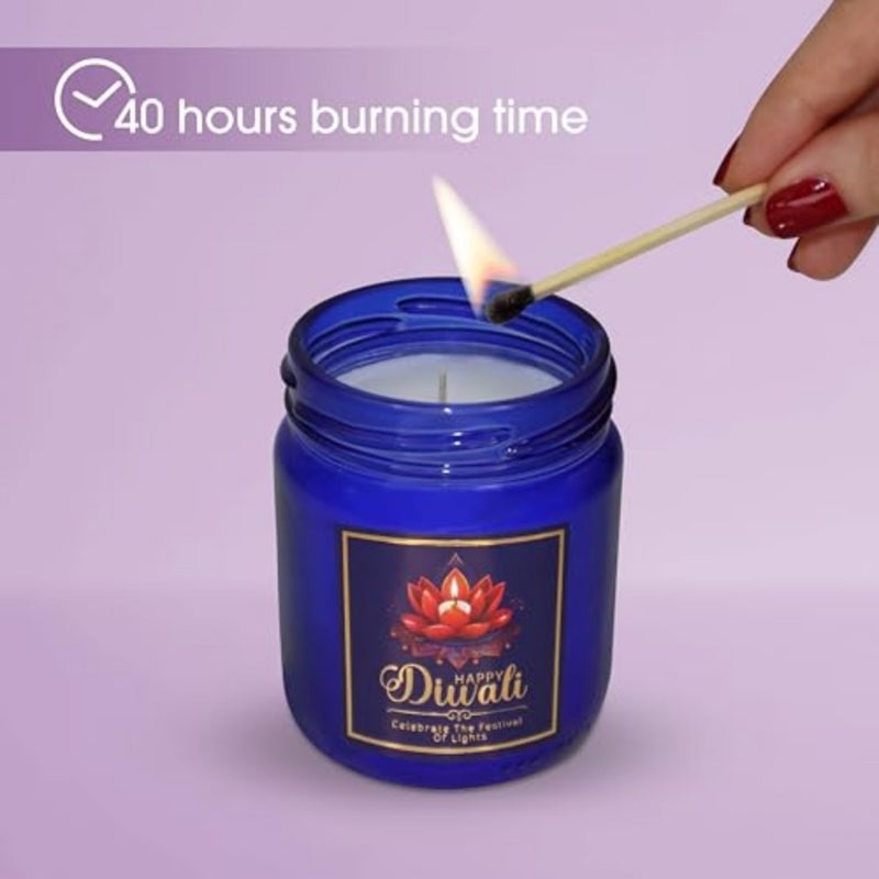 CharmLab Candle Diwali Festival of Lights, 9.7 oz Navy Blue Jar, Baby Powder and Summer Breeze, 40H Burn, Eco-Friendly Bio Wax, Metal Lid, Indian Gift and Home Decor - Image 5