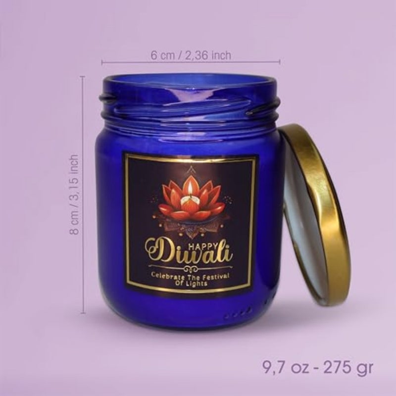 CharmLab Candle Diwali Festival of Lights, 9.7 oz Navy Blue Jar, Baby Powder and Summer Breeze, 40H Burn, Eco-Friendly Bio Wax, Metal Lid, Indian Gift and Home Decor - Image 2