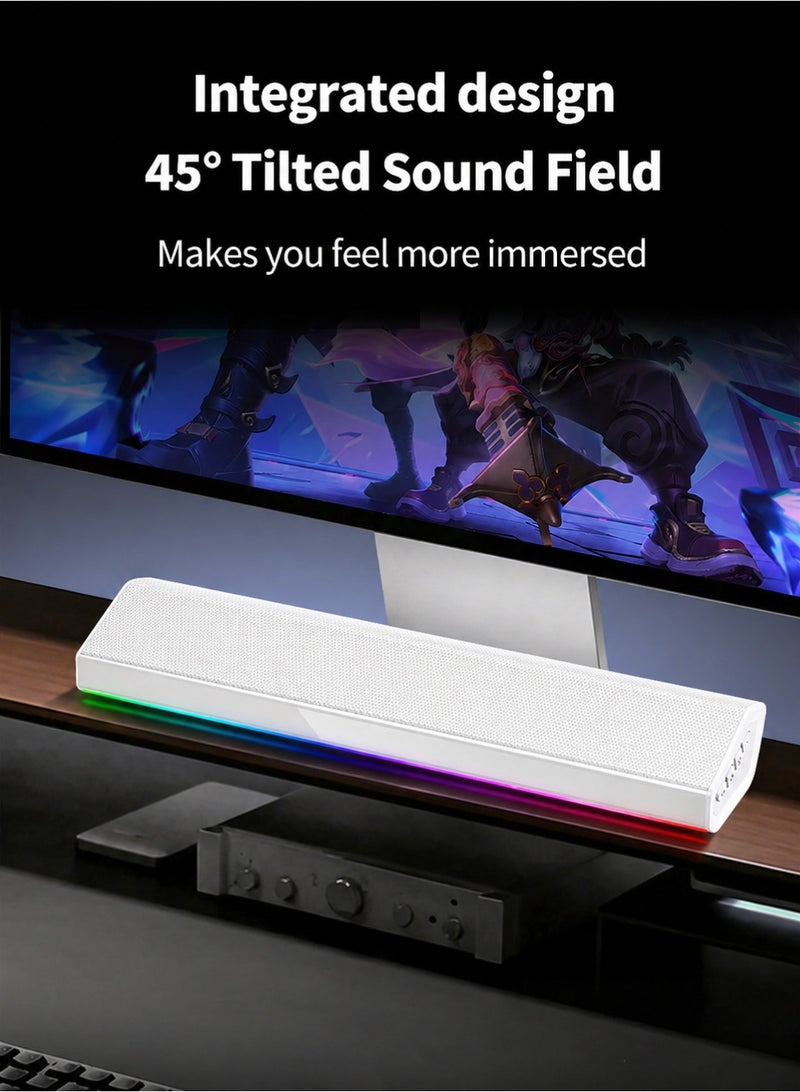 Pxnest Gaming Soundbar Desktop Speaker, 10W Stereo Bluetooth Speaker with RGB Lights, USB Plug & Play, Built-in Battery, TF Card Support(white) - Image 3