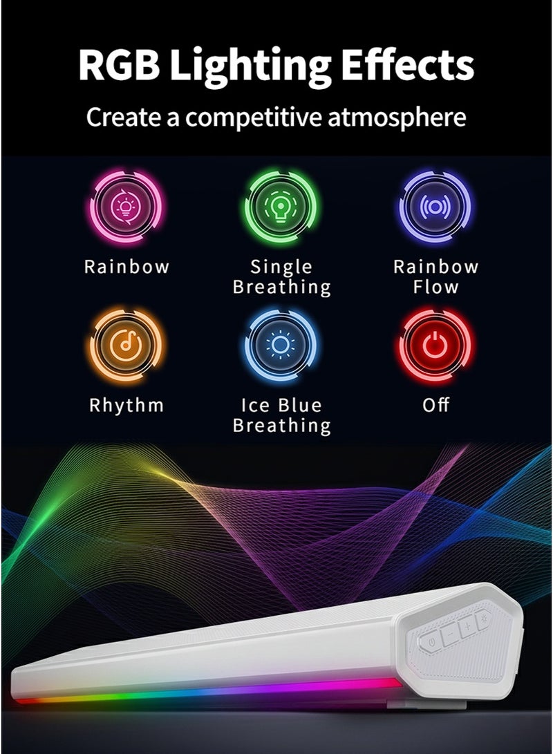 Pxnest Gaming Soundbar Desktop Speaker, 10W Stereo Bluetooth Speaker with RGB Lights, USB Plug & Play, Built-in Battery, TF Card Support(white) - Image 5