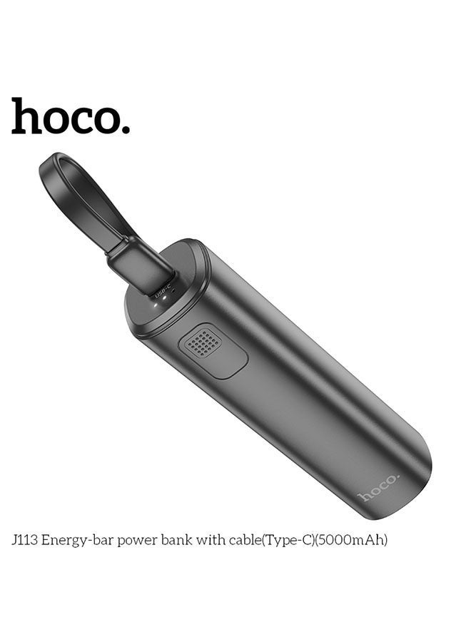 hoco. J113 Energy-Bar 5000mAh Mini Power Bank with Built-in Type-C Connector – Ultra-Compact Fast Charging Portable Charger for Android Devices, Tablets & Type-C Phones – Travel Friendly, Black  - Image 3
